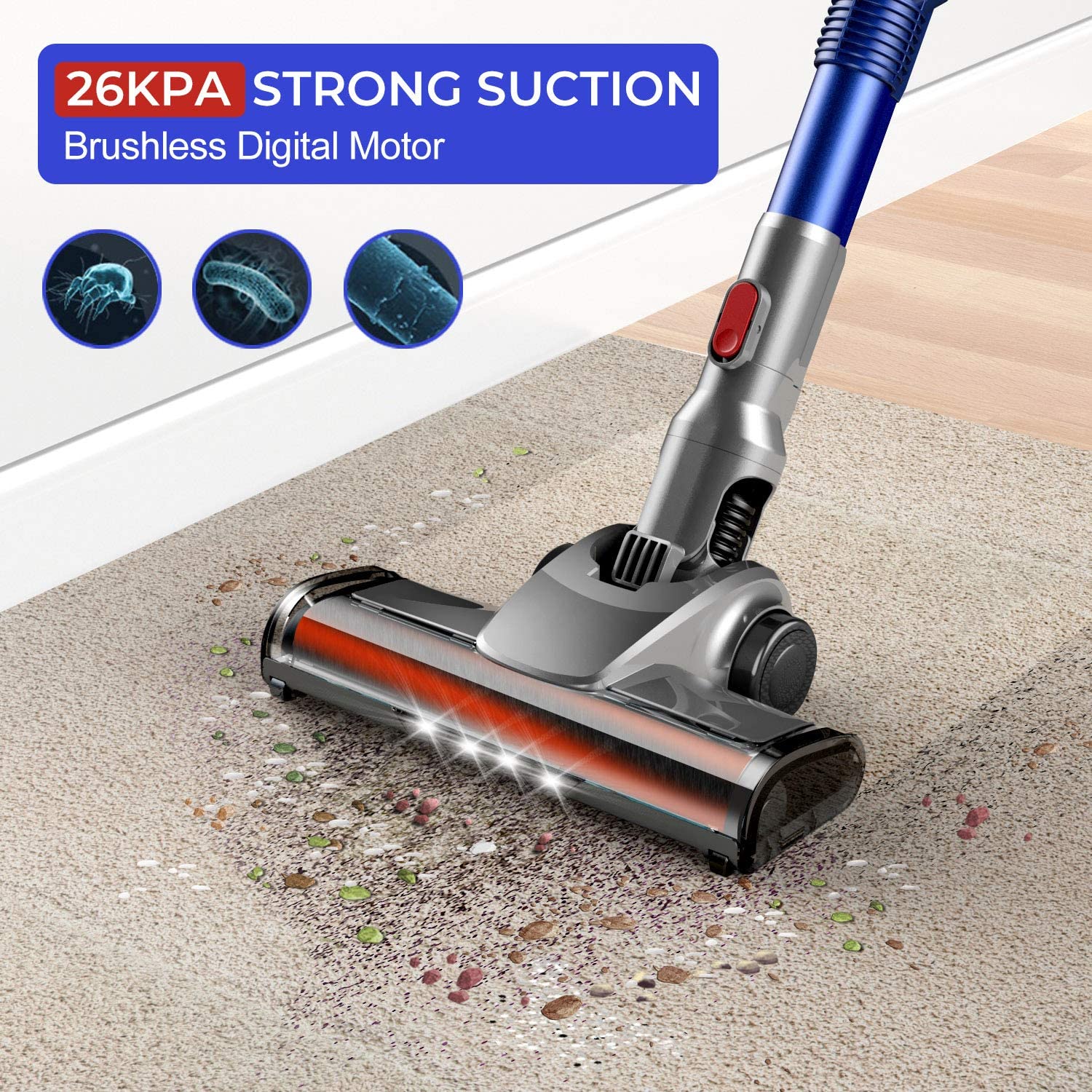 Cordless Vacuum Cleaner with 33kpa 450W Brushless Touch Display Stick  Vacuum for Carpet Pet Hair Hard/wood Floor Honiture 