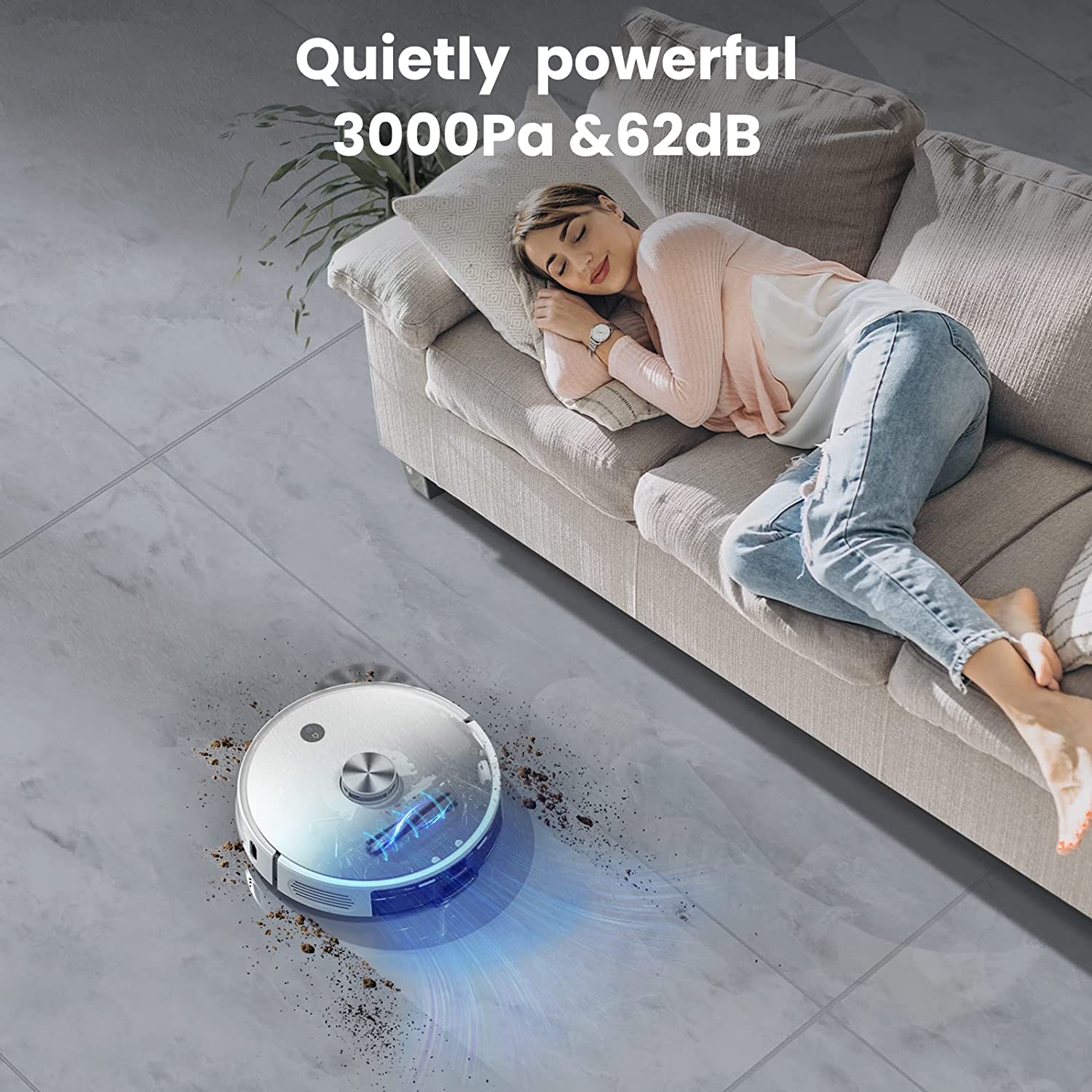 HONITURE Q5, 2-in-1 Robot Vacuum and Mop Cleaner with XL-600ml Dustbin,  2000Pa, 100mins Runtime, LCD Display, Voice & APP Control, Self-Charging