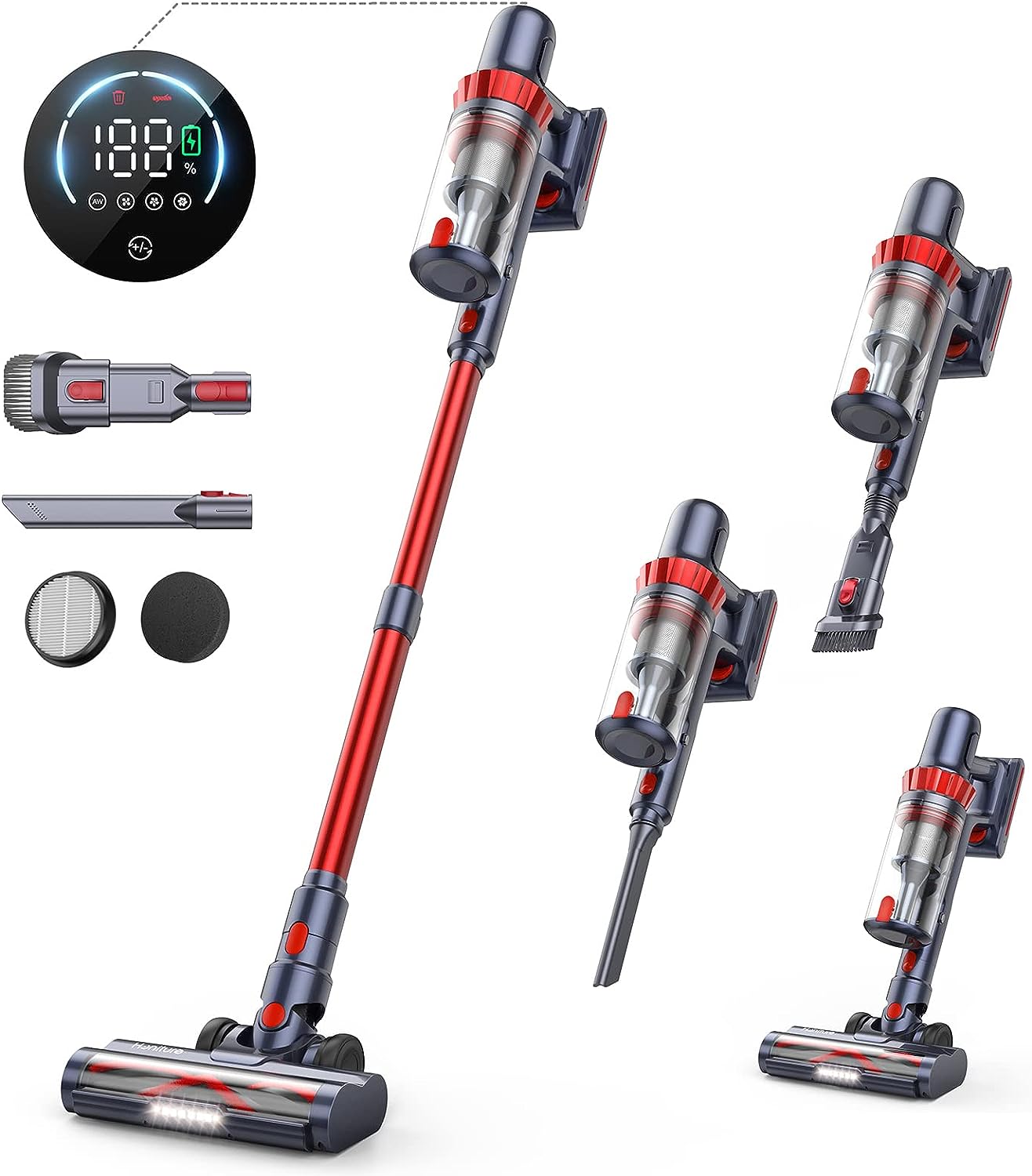 HONITURE Cordless Vacuum Cleaner, 400W 33Kpa Stick Vacuum Cordless with LCD  Smart Touchscreen, Max 50mins, 7-Layer Hepa, 6 in 1 Lightweight Handheld  Vacuum for Hardwood Floors,Carpets,Stairs,Pet Hair,S13 – Honiture