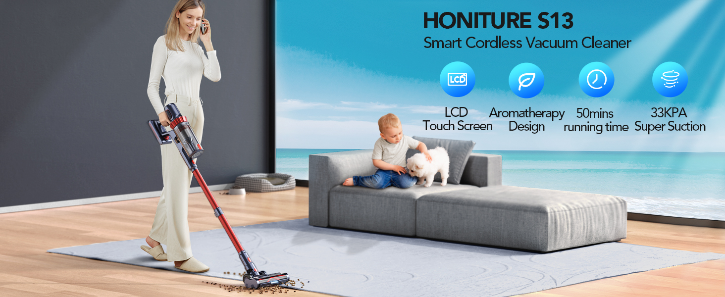Honiture S13 Cordless Vacuum Cleaner, 400W 33Kpa Handheld Vacuum
